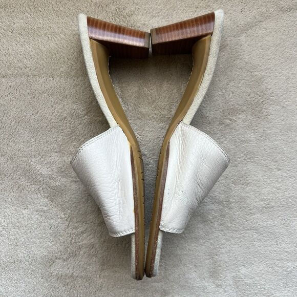 Stuart Weitzman Neutral Bone Leather Mule Heeled Sandals Women 6.5 AA Toe Ring - Picture 5 of 16